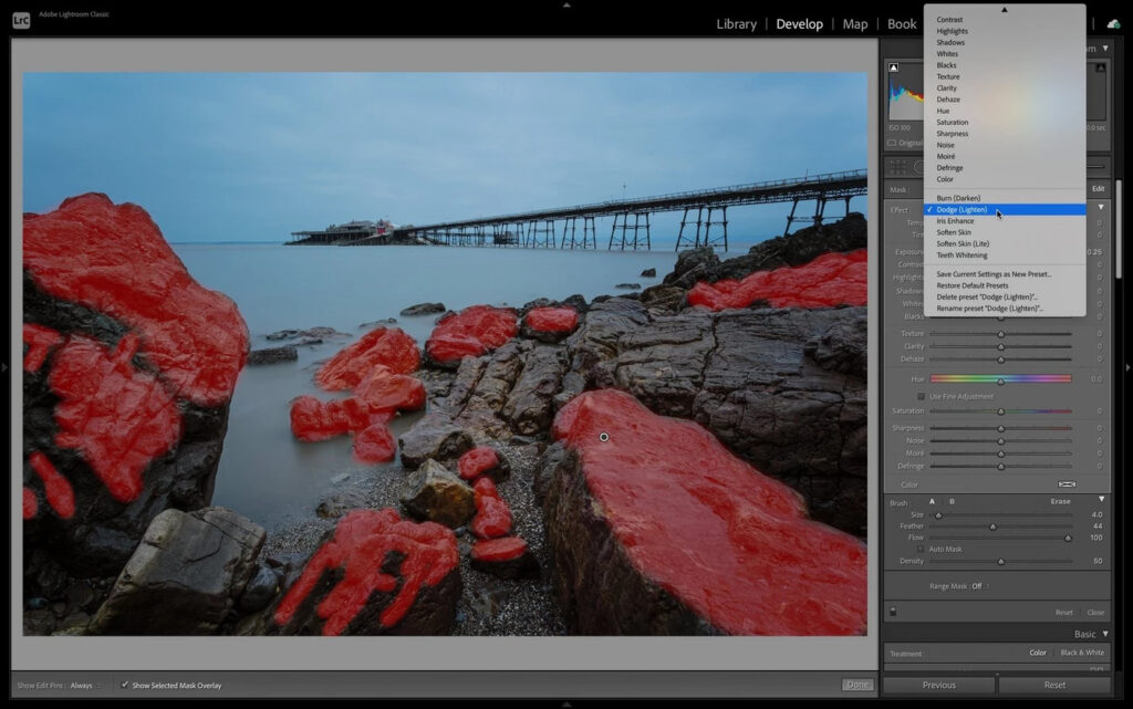 Activating selection mask in Adobe Lightroom