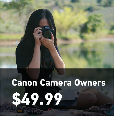 woman shooting with a canon camera. Canon camera Owners $49.99.