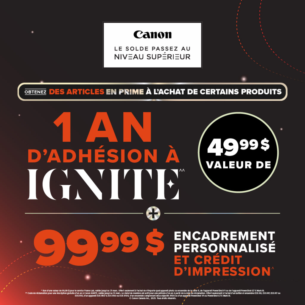 Événement de vente Level Up : prime d’une adhésion Ignite de 1 an et crédit de 99,99 $ pour l’encadrement et l’impression personnalisés