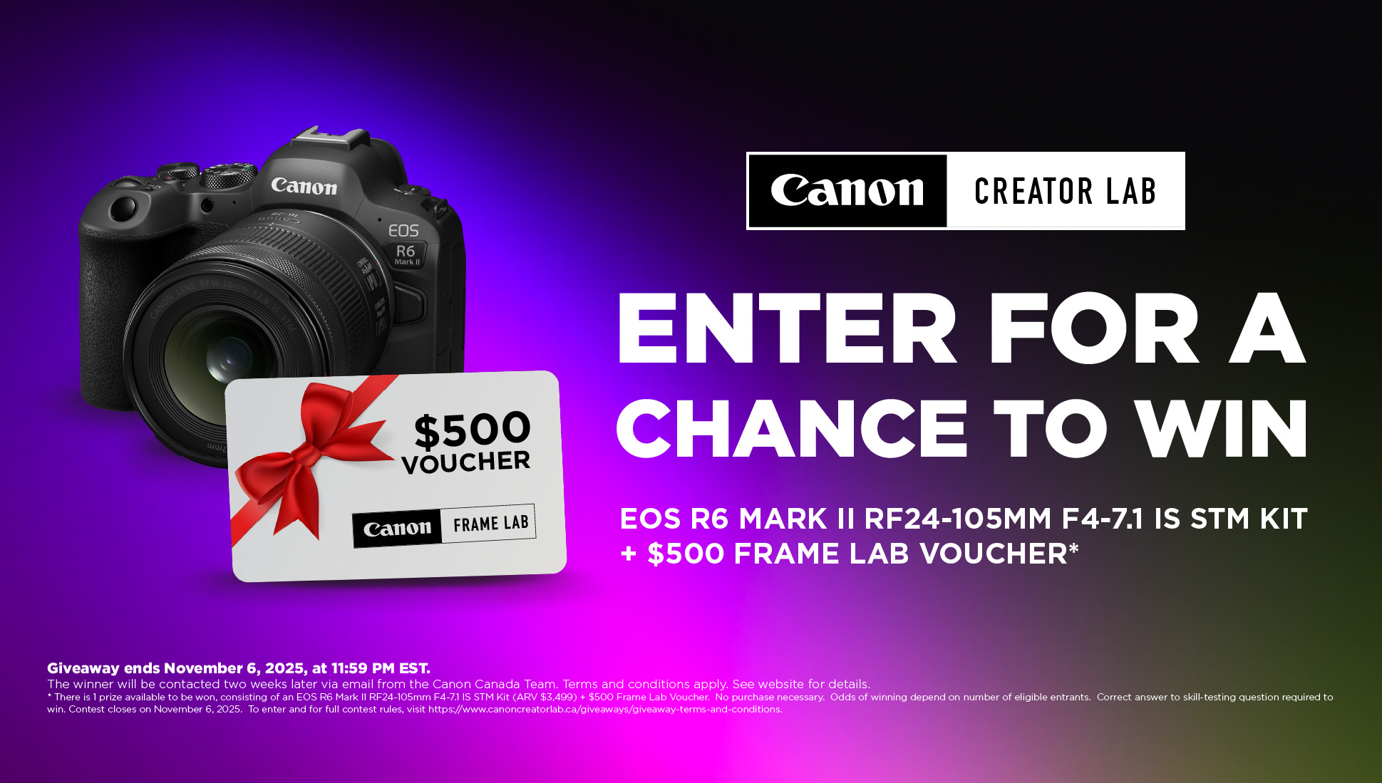 ProFusion Giveaway Banner. Enter for a chance to win EOS R6 Mark II Kit