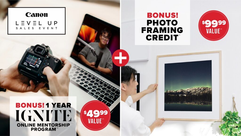 Level Up Sales Event bonus 1 year ignite membership $49.99 value and $99.99 custom framing and printing credit