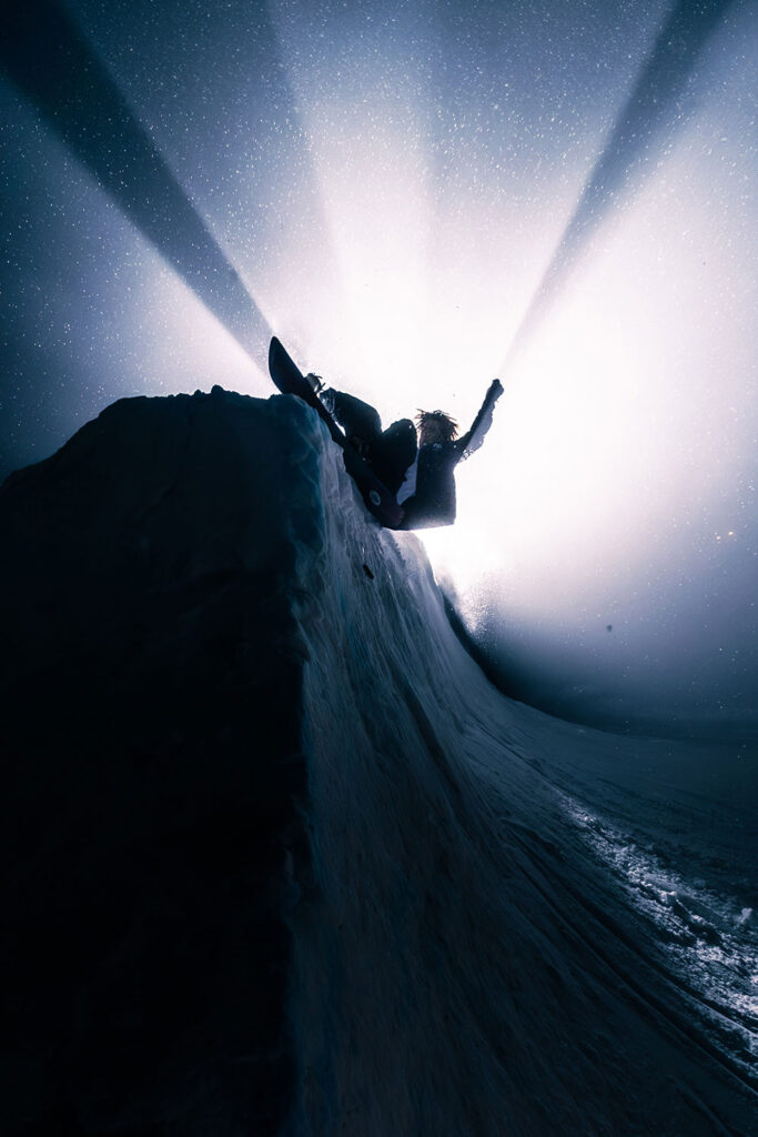 snowboarder in a cave