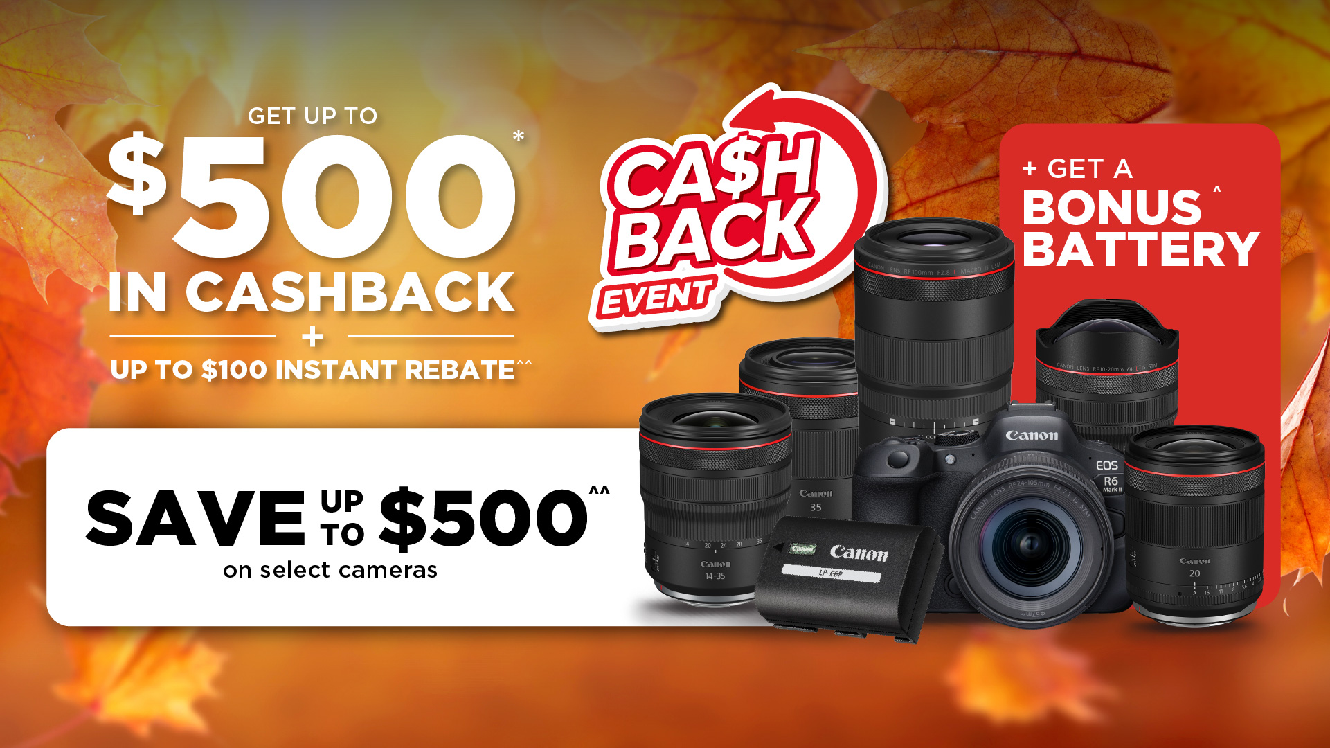 RF Lenses Cashback Event + Get a bonus battery on cameras