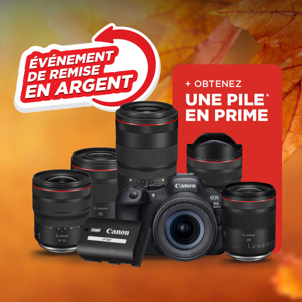 Événement de remboursement sur les objectifs RF + Recevez une batterie bonus avec les appareils photo